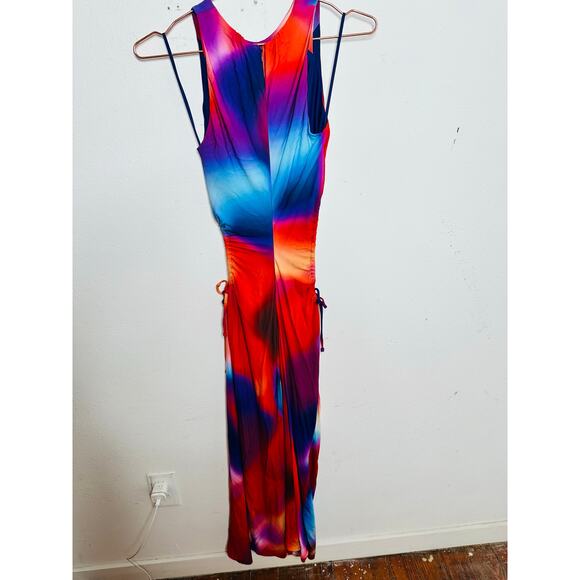 REBECCA VALLANCE Red White Side Waist Cutouts Del Prado Midi Dress size 8 - Picture 2 of 16